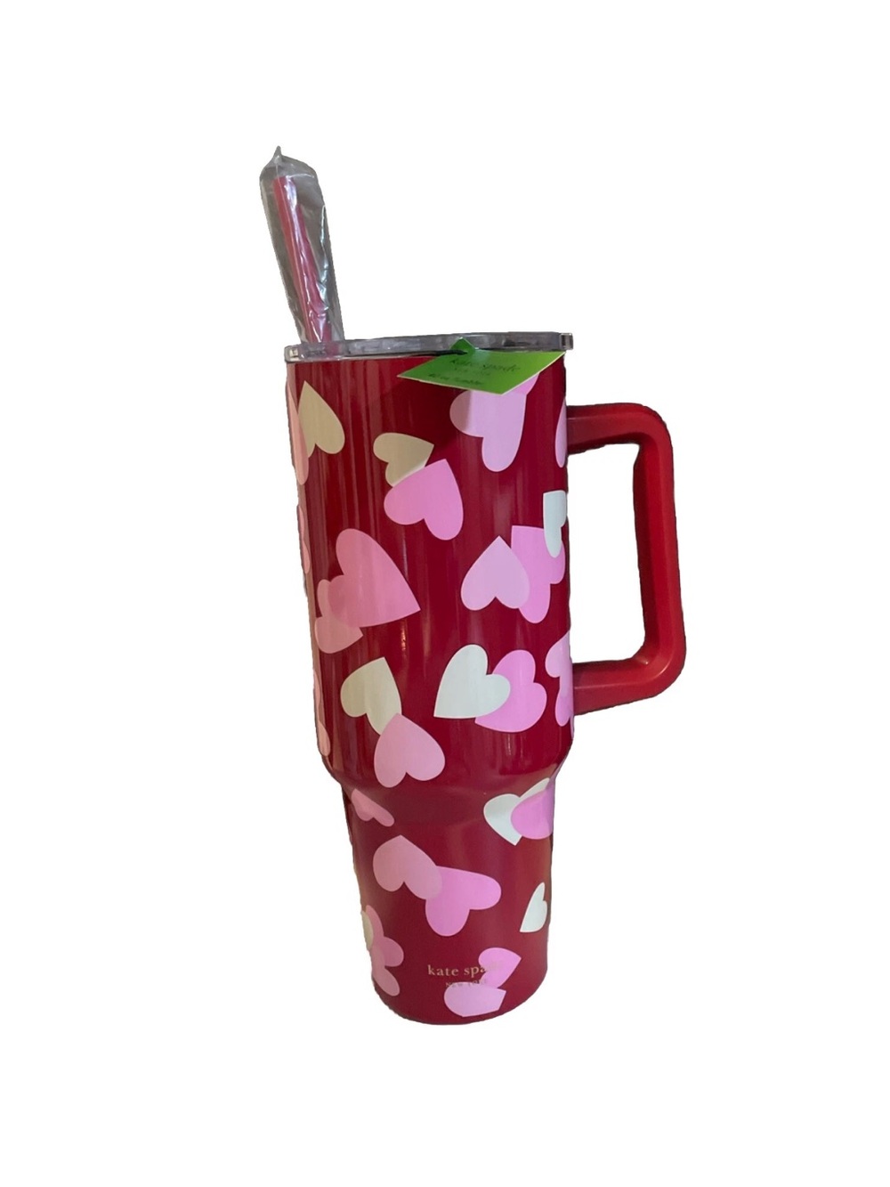 KATE SPADE HEARTS 40oz STAINLESS  TUMBLER W/ STRAW AND LID (NEW) Viral